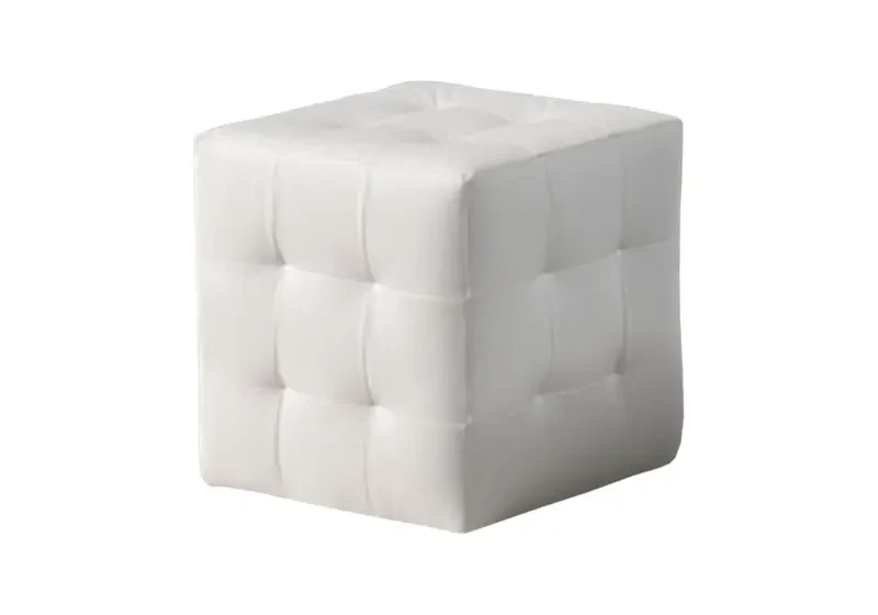 Pouf repose-pied carré capitonné en cuir blanc - Isa