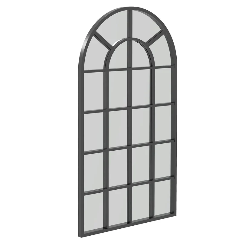 Miroir verrière forme arche 110 x 65 x 2.5 cm éclaire et agrandit la pièce style industriel esprit atelier en métal noir 21_0001291