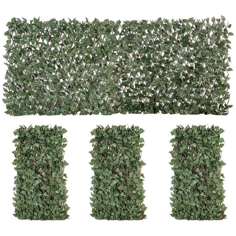 Lot de 4 panneaux brise-vue lierre 200 x 100 cm occultant résistant intempéries contemporain terrasse en polyester vert 21_0003961