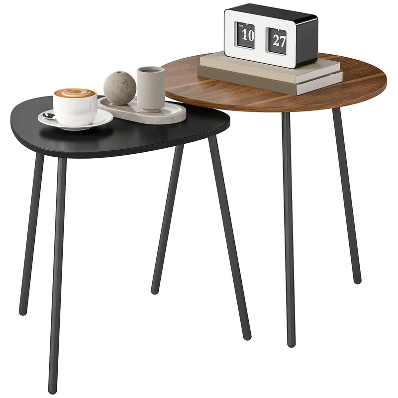 Lot de 2 tables basses gigognes 45 x 47 cm et 42 x 44 x 44 cm stables gain de place contemporain scandinave en MDF noyer 21_0003575