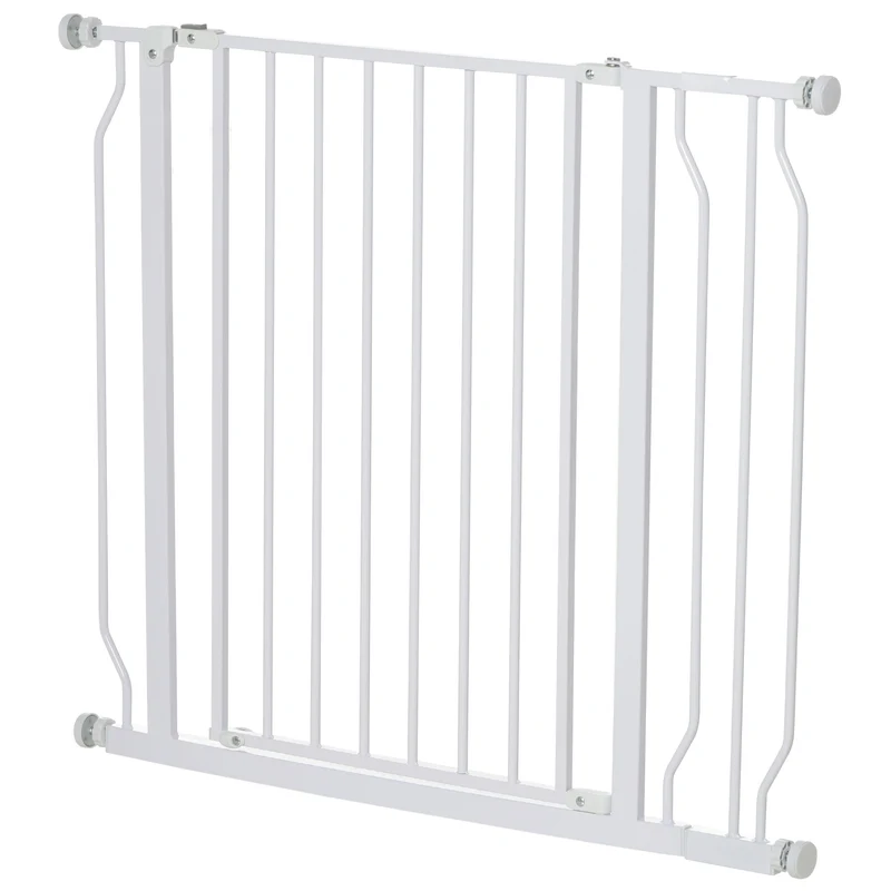 Lot de 2 barrière de sécurité animaux 95 x 4 x 76 cm réglable 75-95 cm double verrouillage moderne épuré en acier blanc 21_0007508