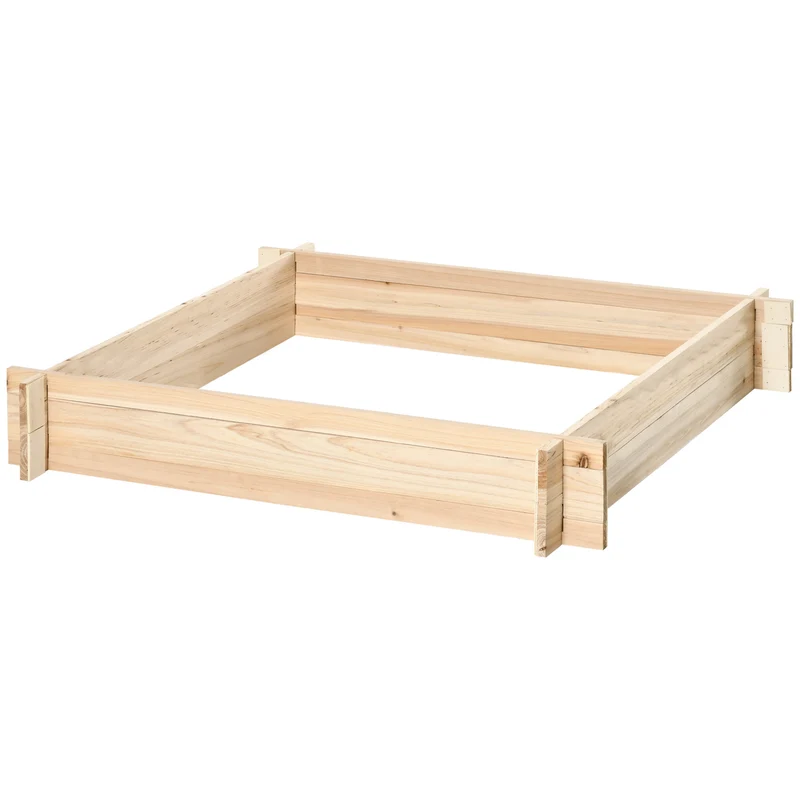 Jardinière carré potager 100 x 100 x 16 cm facile à monter sans fond idéal pour racines style rustique en bois naturel 21_0004264