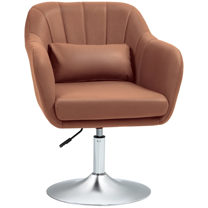 Fauteuil de salon 60 x 60 x 91 cm pivotant hauteur réglable 45-57 cm moderne minimaliste en tissu microfibre marron 21_0001774