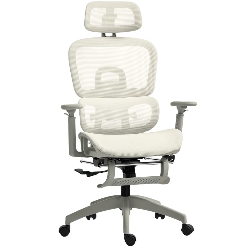 Chaise de bureau inclinable 66 x 64 x 114-122 cm soutien lombaire et appui-tête réglables moderne design en maille beige 21_0006291