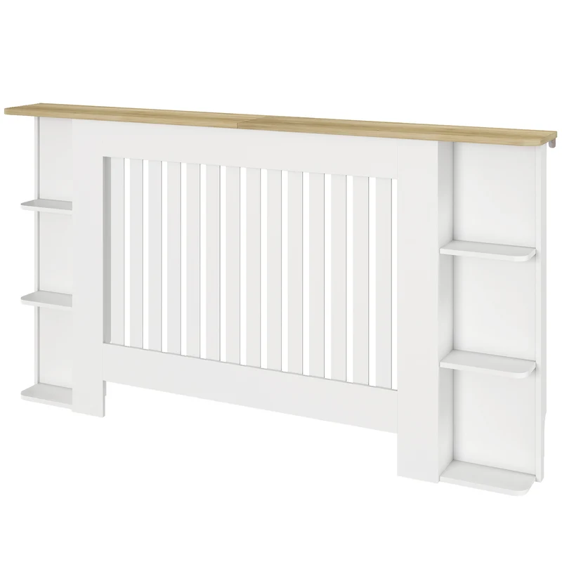 Cache-radiateur pour salon 152 x 19 x 83 cm avec étagères latérales et plateau compact stable design épuré en MDF blanc 21_0001155