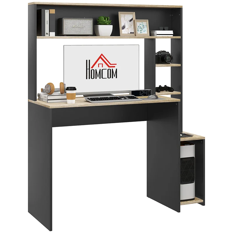 Bureau informatique 114 x 45 x 138 cm plateau rangement étagères support tour style design en panneau de particules gris 21_0006130