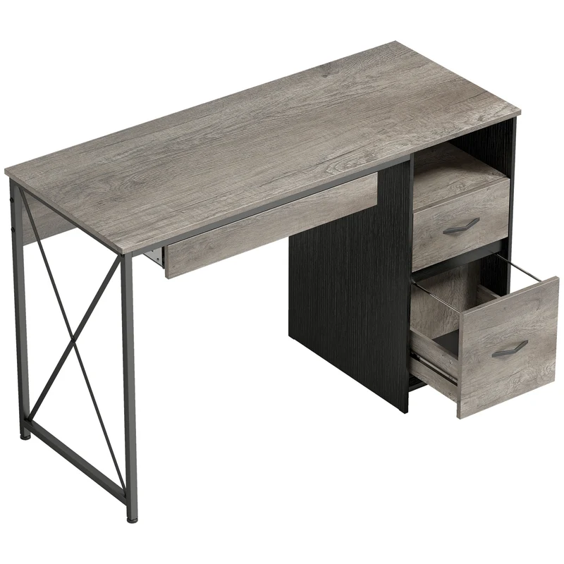 Bureau d'ordinateur 120 x 50 x 76 cm rangement tiroirs plateau coulissant pour clavier moderne épuré en bois gris clair 21_0002565