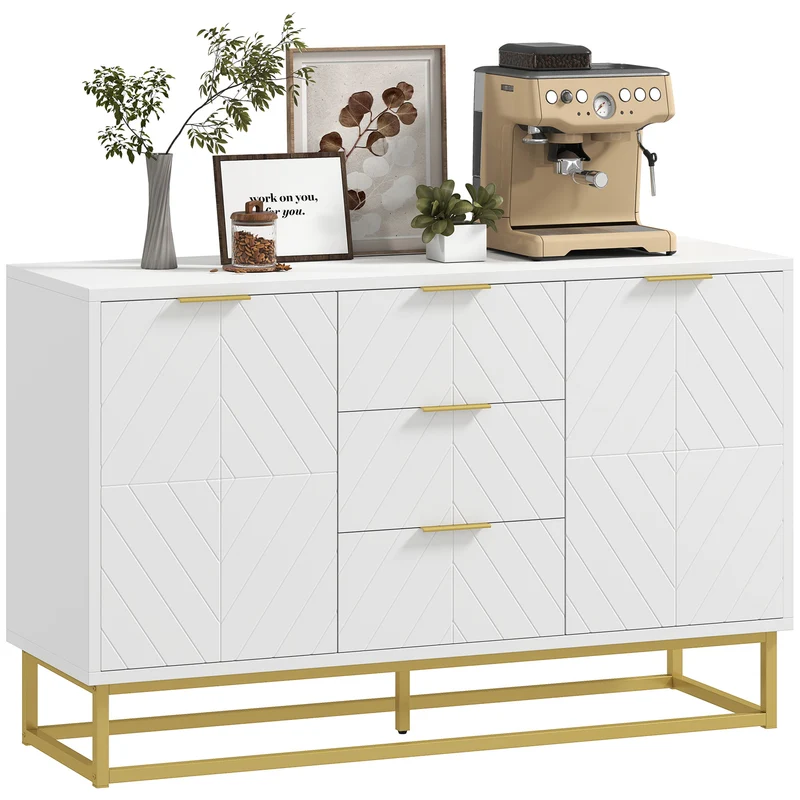 Buffet pour salle à manger 120 x 40 x 76 cm étagères réglables antibasculement contemporain graphique mat en MDF blanc 21_0002624