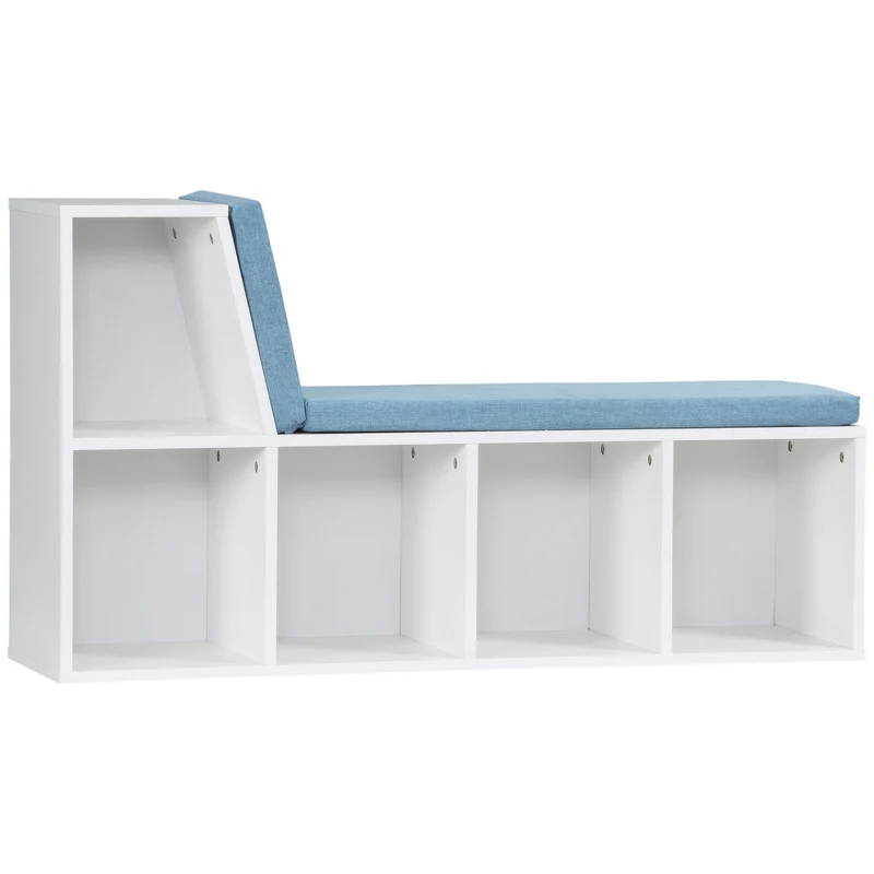 Bibliothèque banc 2 en 1 108 x 30 x 60 cm 5 cases assise mousse confortable entrée moderne en panneau de particules bleu 21_0002486