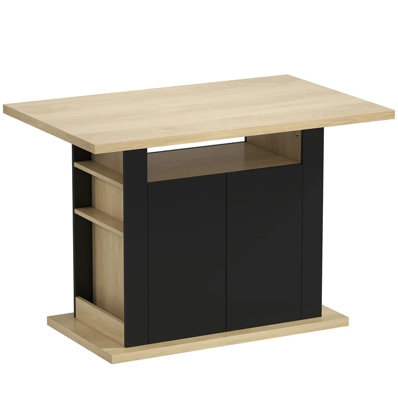 Table à manger îlot central 110 x 70 x 75,5 cm 4 personnes rangements style épuré stable en panneau de particules noir 21_0002334