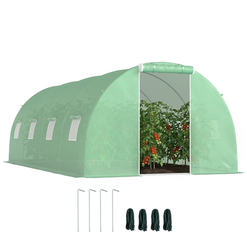 Serre de jardin tunnel 600 x 300 x 200 cm protection contre intempéries et oiseaux porte zippée contemporain en pe vert 21_0004249