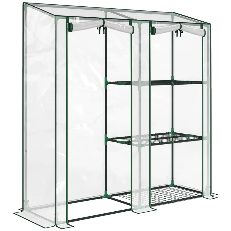 Serre de jardin 143 x 45 x 151 cm 3 étagères 2 portes jardin terrasse moderne épuré finition mate en PVC transparent 21_0005640