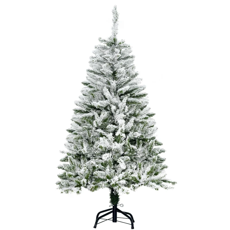 Sapin de noël artificiel salon 70 x 120 cm 200 branches enneigées réalisme naturel ambiance cosy scandinave en PVC vert 21_0001246