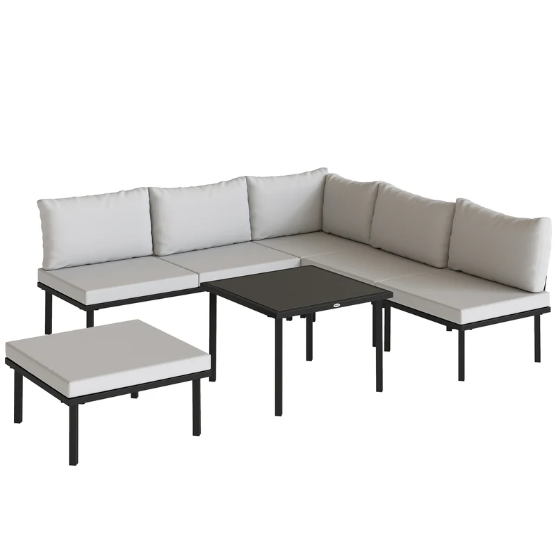 Salon de jardin extérieur d'angle modulable 116 x 60,5 x 64 cm coussins amovibles cosy contemporain en métal gris clair 21_0005367