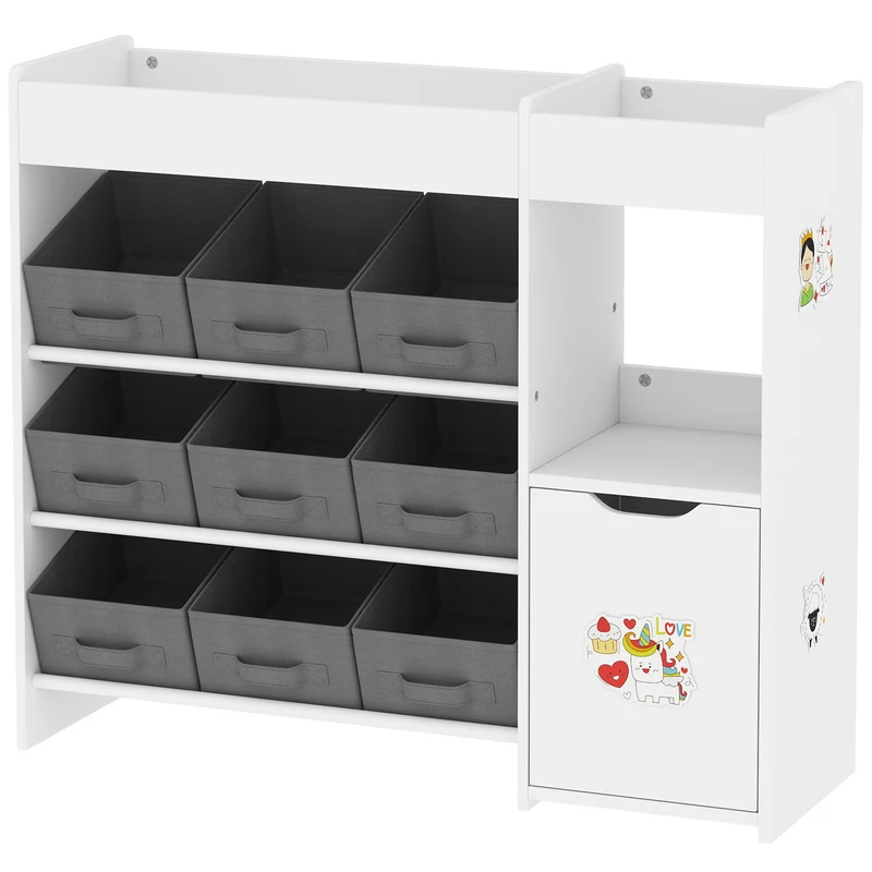 Meuble rangement enfant étagère 4 niveaux 92 x 30 x 80 cm 9 tiroirs placard espace ouvert sécurité moderne en MDF blanc 21_0000158