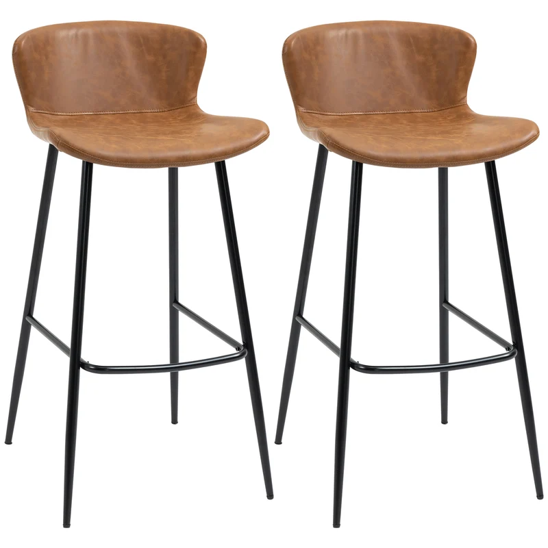 Lot de 2 tabourets de bar assise rembourrée 45 x 37 x 76 cm dossier bas confort repose-pieds style vintage en PU marron 21_0002359