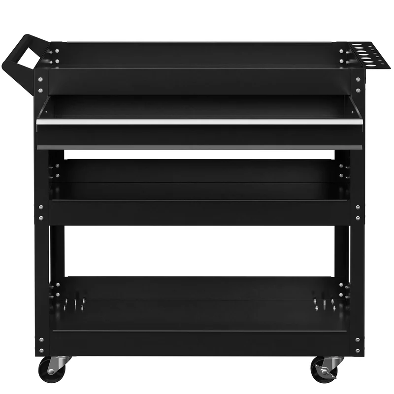 Chariot d'atelier servante 3 niveaux 82 x 35 x 76 cm tiroir roues frein industriel contemporain garage en acier noir 21_0006972