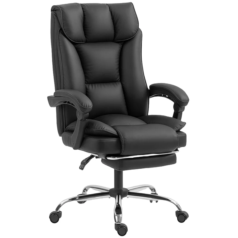 Chaise de bureau ergonomique inclinable 66 x 72 x 113-121 cm inclinaison 155° hauteur réglable moderne design en PU noir 21_0006328