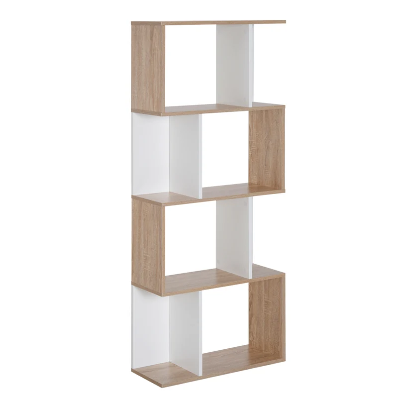 Bibliothèque en s 60 x 24 x 148 cm cinq étagères séparateur rangement design moderne en panneau de particules blanc 21_0001729