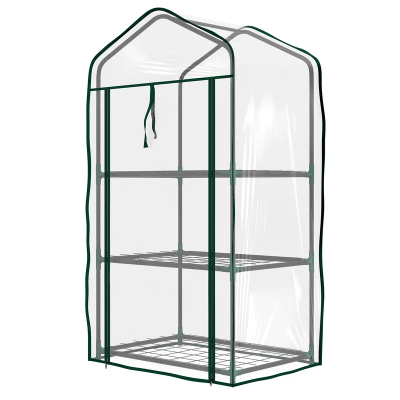 Serre de jardin 3 étagères compacte 59 x 39 x 127 cm anti-uv protection intempéries design en plastique transparent 21_0005438