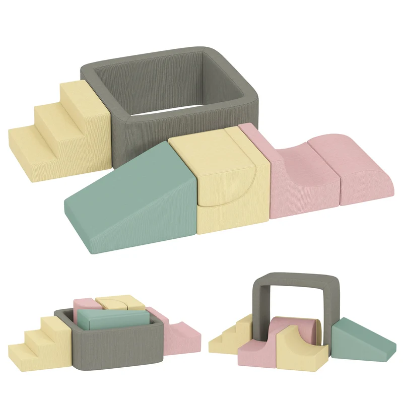 Parcours motricité modulable bébé 174 x 174 x 30 cm anti-chute stimule motricité scandinave en velours côtelé gris clair 21_0000735