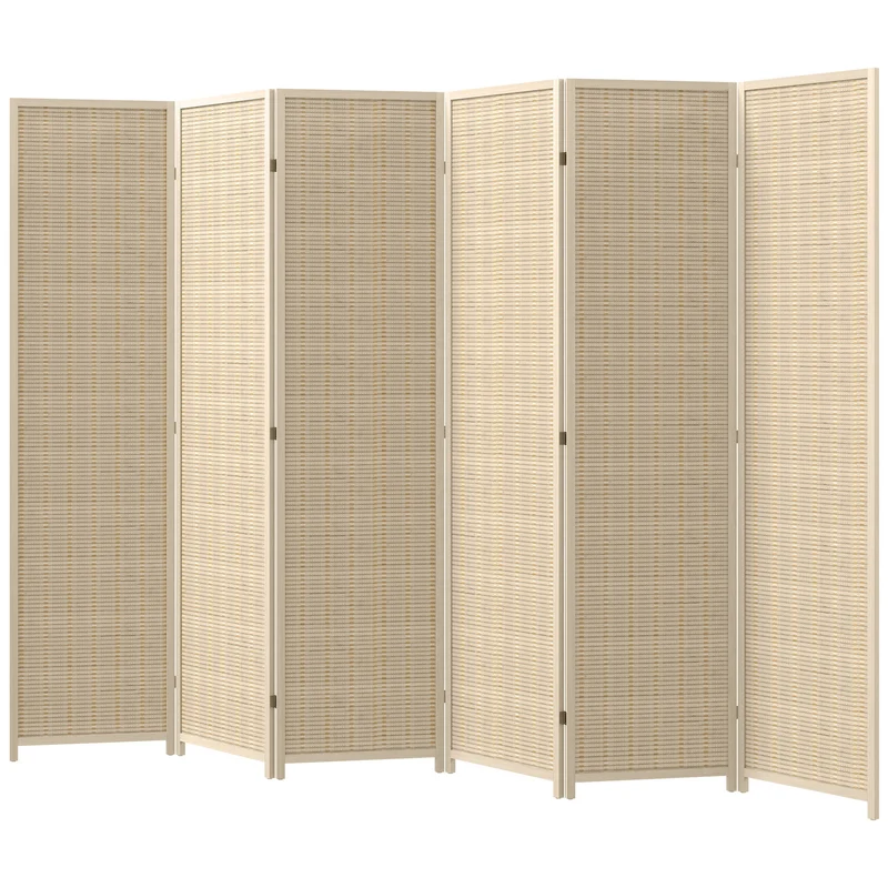 Paravent séparateur pliage facile 6 panneaux tressés 270 x 180 x 1.9 cm stable portable salon rustique en bois naturel 21_0001270