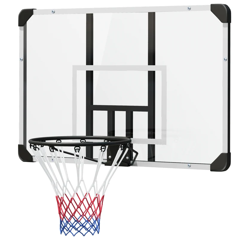Panier de basket mural intérieur extérieur 113 x 61 x 73 cm arceau à ressort tirs puissants design moderne en acier noir 21_0006611