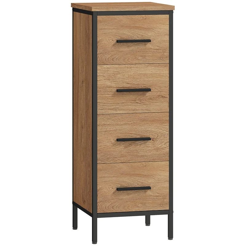 Meuble de salle de bain étroit 30 x 30 x 82 cm 4 tiroirs compact et silencieux industriel en panneau de particules chêne 21_0002079
