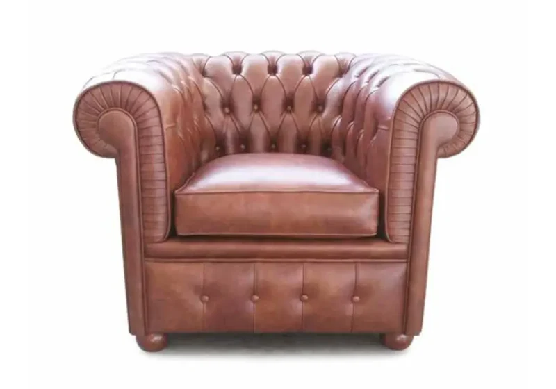 Fauteuil club vintage en cuir chocolat - Chesterfield