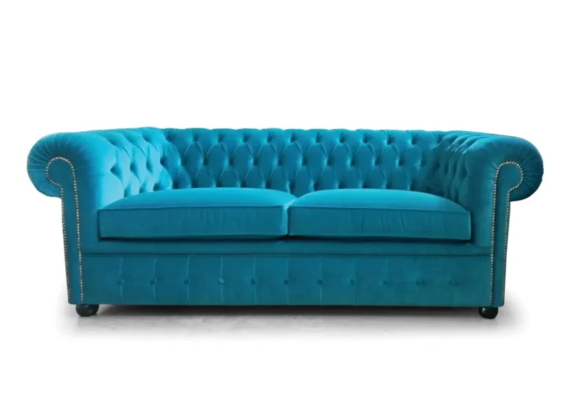 Canapé velours bleu capitonné CHESTERFIELD