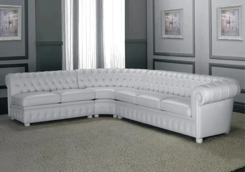 Canapé angle cuir blanc CHESTERFIELD