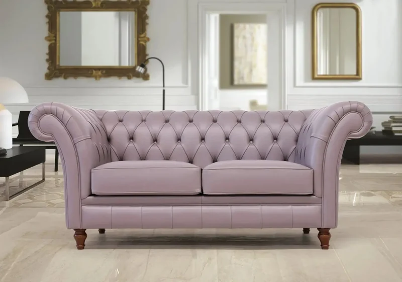 Canapé chesterfield cuir mauve CALIA