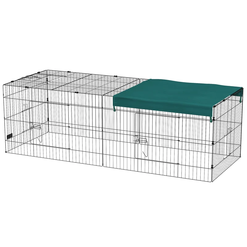 Enclos modulable petits animaux extérieur 220 x 85 x 70 cm accès facile toit ombragé contemporain moderne en acier vert 21_0007970