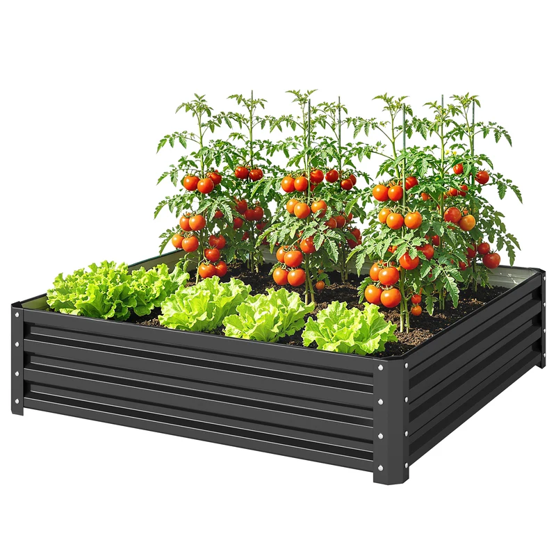 Carré potager jardin 120 x 120 x 30 cm protège des mauvaises herbes et retient la chaleur moderne en acier galvanisé gris 21_0004045