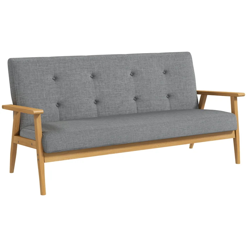 Canapé 3 places compact salon 154.5 x 69.5 x 73 cm assise rembourrée dossier capitonné scandinave en lin gris foncé 21_0001822