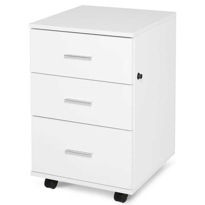 Caisson de bureau à roulettes 40 x 40 x 61,5 cm 3 tiroirs verrouillables mobilité avec frein design en mélamine blanc 21_0006375