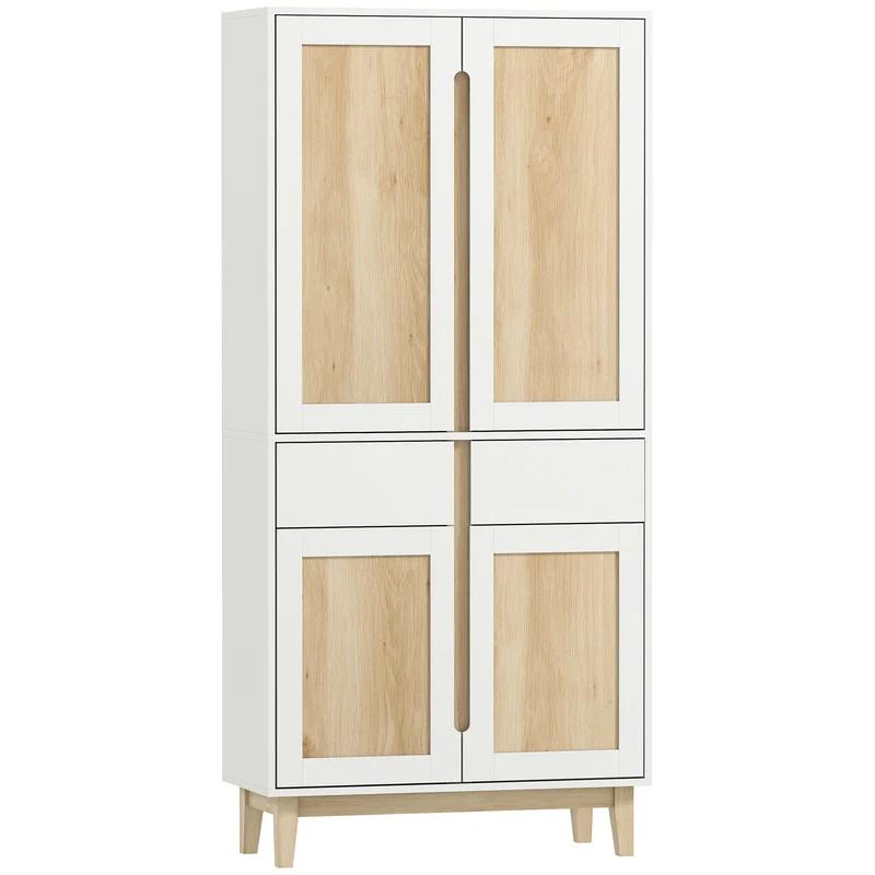 Buffet haut cuisine 80 x 35 x 170 cm tiroirs fermeture silencieuse étagères réglables style scandinave en MDF blanc 21_0003337