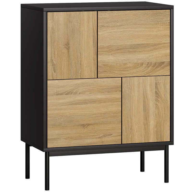 Buffet de rangement moderne 60 x 35 x 78 cm portes à pousser 4 compartiments anti-basculement cuisine salon en MDF noir 21_0003578