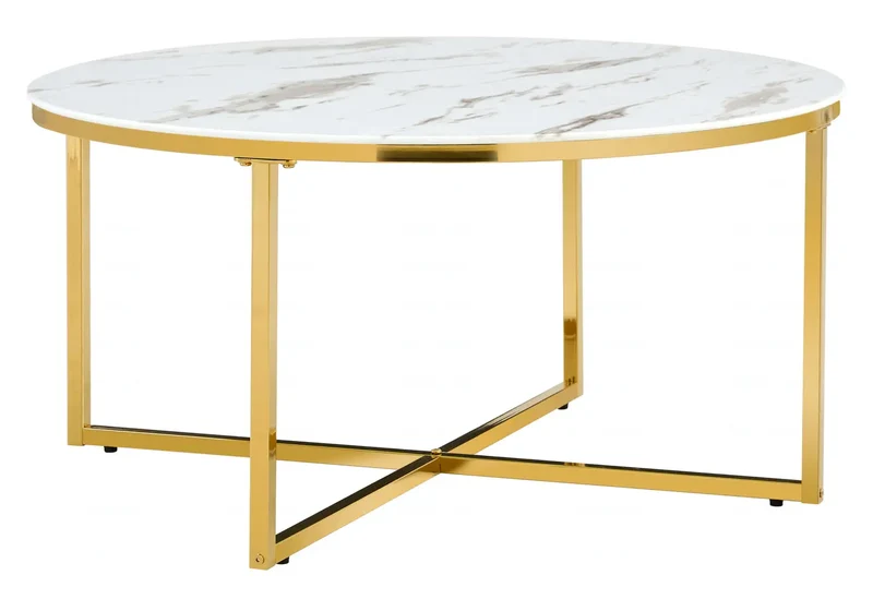 Table basse ronde dorée marbre blanc - Gala