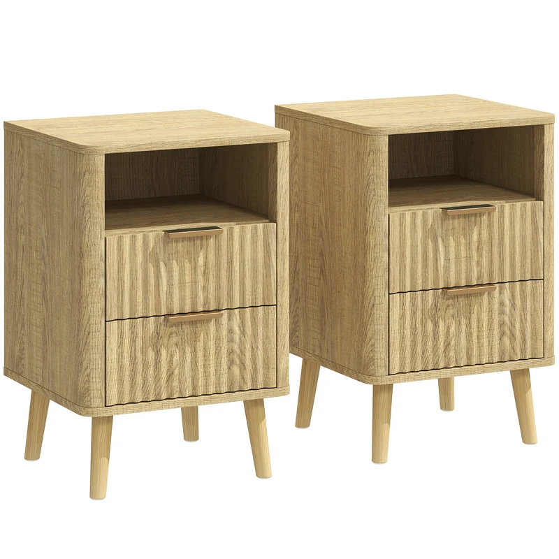 Lot de 2 tables de chevet 40 x 40 x 61 cm rangement organisé 2 tiroirs étagère ouverte style moderne épuré en MDF chêne 21_0003784