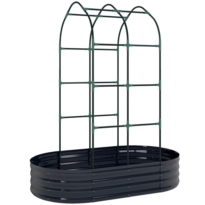 Jardinière surélevée treillis arche support plantes 160 x 90 x 180 cm drainage modulaire industriel en métal gris foncé 21_0005639