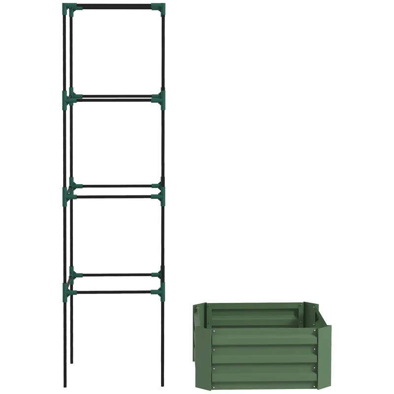 Jardinière potager surélevée treillis réglable 61 x 61 x 187 cm bon drainage industriel moderne en acier galvanisé vert 21_0005429