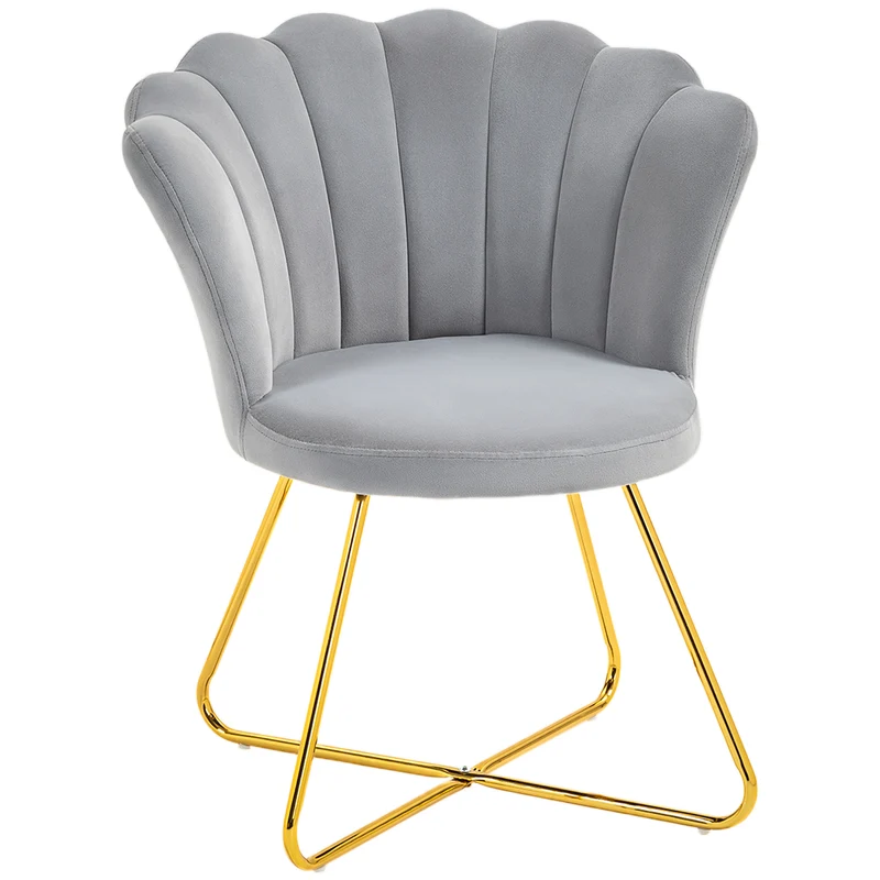 Fauteuil coquillage 69 x 64 x 80 cm confort enveloppant dossier ergonomique pieds acier salon moderne en velours gris 21_0003445