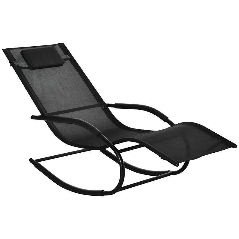 Chaise longue à bascule jardin 62 x 150 x 84 cm assise ergonomique séchage rapide design contemporain en textilène noir 21_0004684