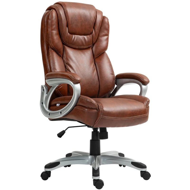 Chaise de bureau à bascule pivotante 360° 66 x 76 x 116-125 cm assise mousse réglable confortable design en PU marron 21_0006272