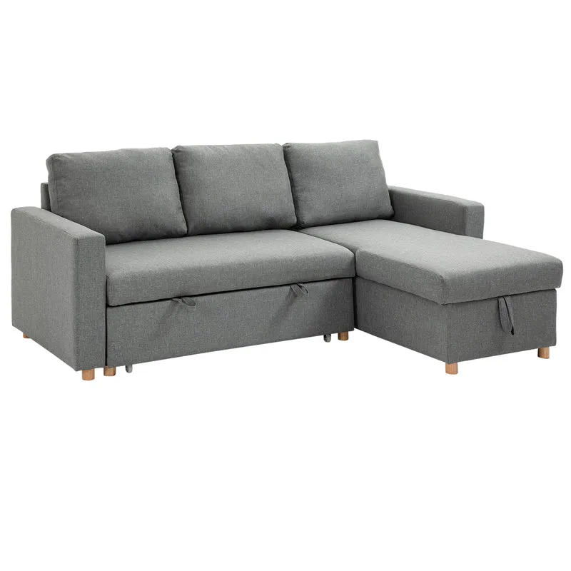 Canapé d'angle 3 places 211,5 x 146 x 85 cm convertible méridienne réversible style moderne épuré en polyester gris 21_0003049