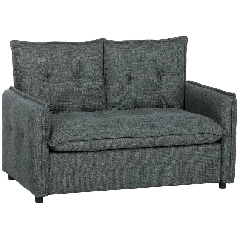 Canapé 2 places compact 131 x 75 x 85 cm assise rembourrée ressorts ensachés moderne épuré confortable en lin gris foncé 21_0003646