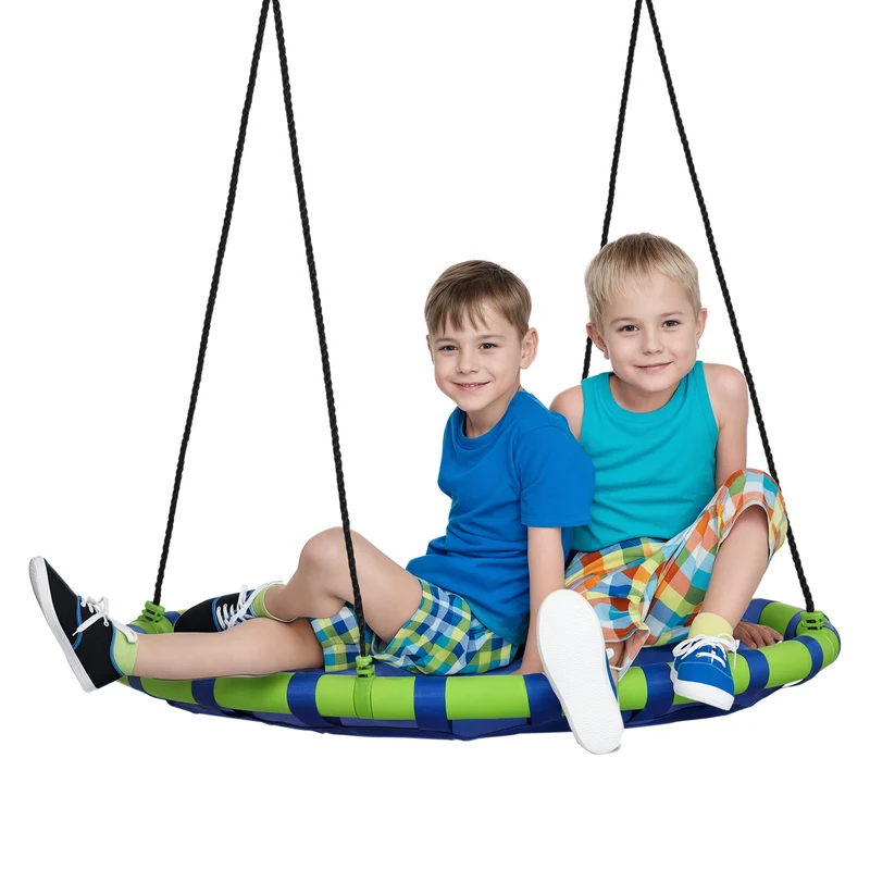 Balançoire nid d'oiseau ronde jardin 100 x 120-180 cm capacité 150 kg assise confortable contemporain en textilène bleu 21_0000365