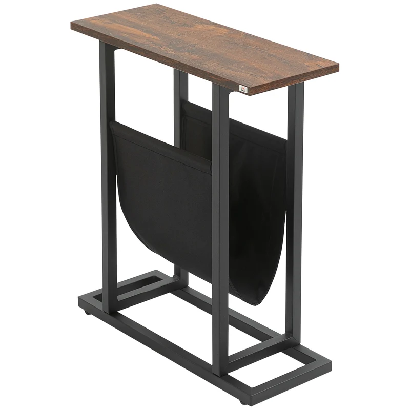 Table d'appoint bout de canapé 49 x 19 x 55 cm porte-revues et plateau rangement pratique design industriel en acier noir 21_0003097
