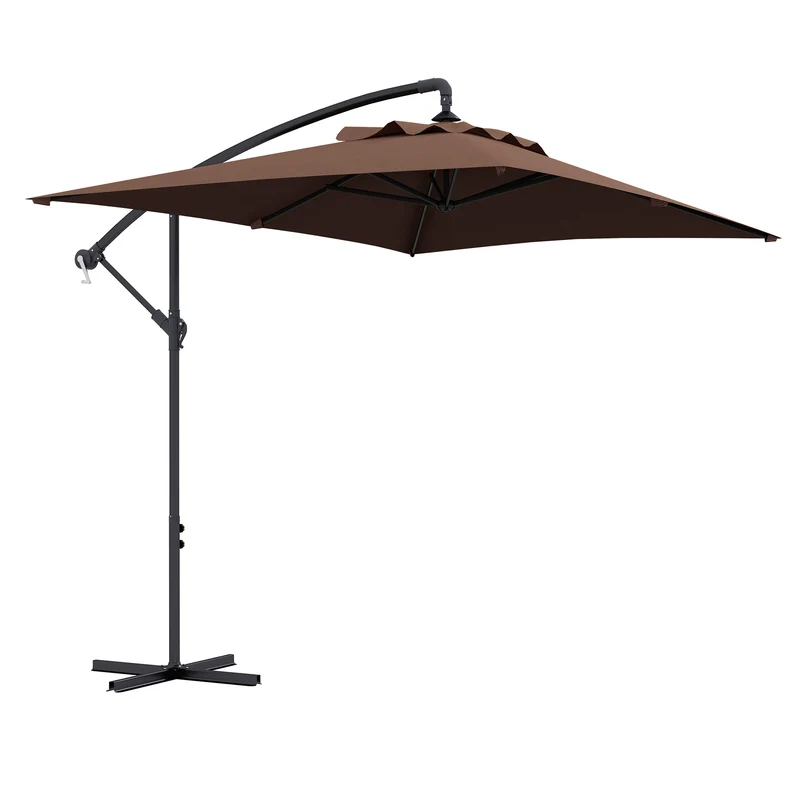 Parasol déporté rectangulaire 294 x 193 x 250 cm manivelle 6 baleines maintien toile contemporain en polyester marron 21_0005071